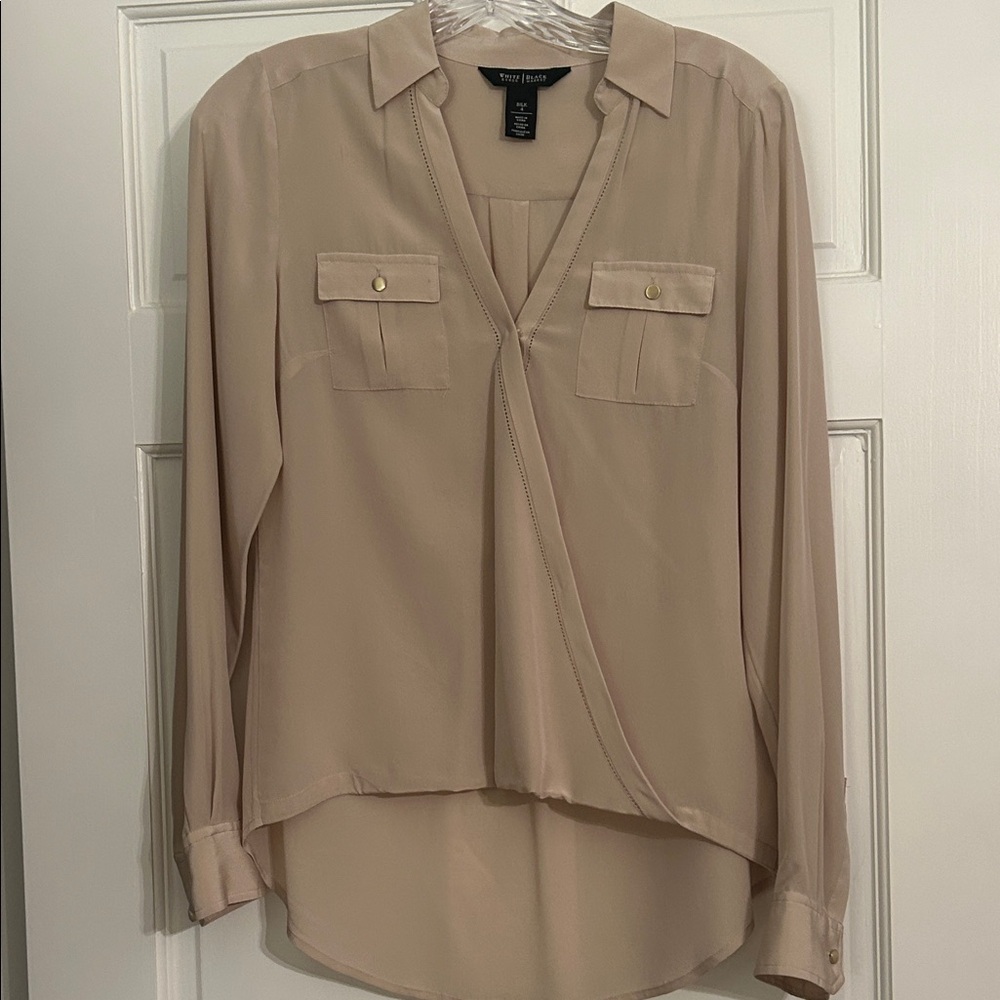 White House Black Market Silk Blouse Women's Beige Tan Blouse